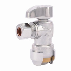 Sharkbite® 23036-0000LF 1/4 Turn Angle Stop Valve, 1/2 x 3/8 in Nominal, Push-Fit x Compression End Style, 200 psi Pressure, Brass Body, Polished Chrome, Import