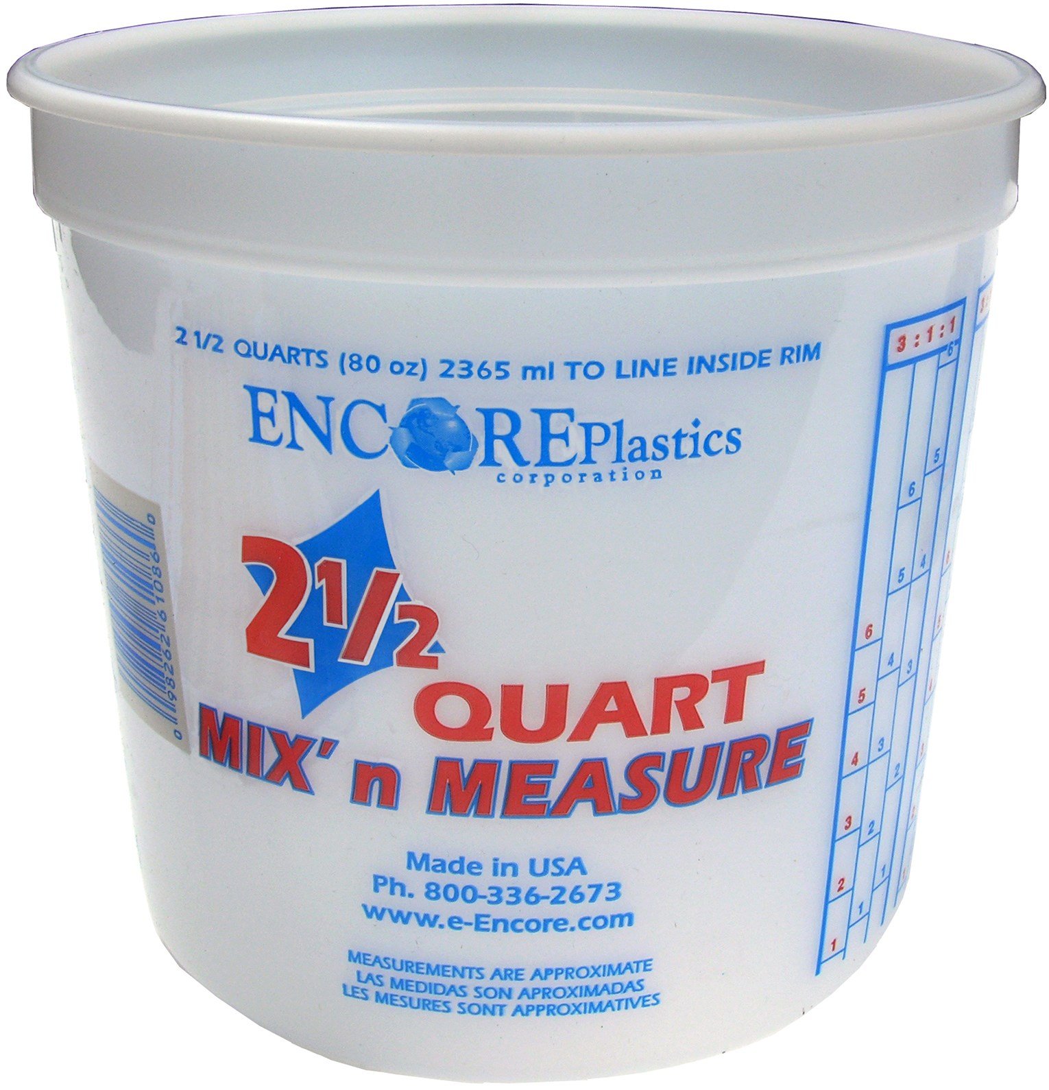Encore Plastics, 2-5Q05MM050 Mix-N-Measure Container, Without Lid, 2.5 qt Capacity, Polyethylene