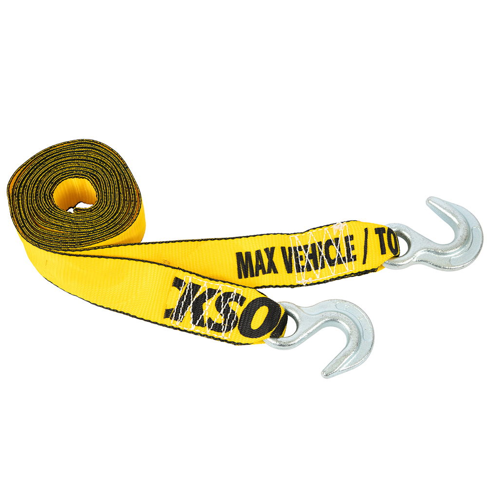 ERICKSON 1002 Tow Strap, Zinc Plated, Specifications: 5000 lb Breaking Strength, 2500 lb Vehicle Weight, Polyester, Yellow