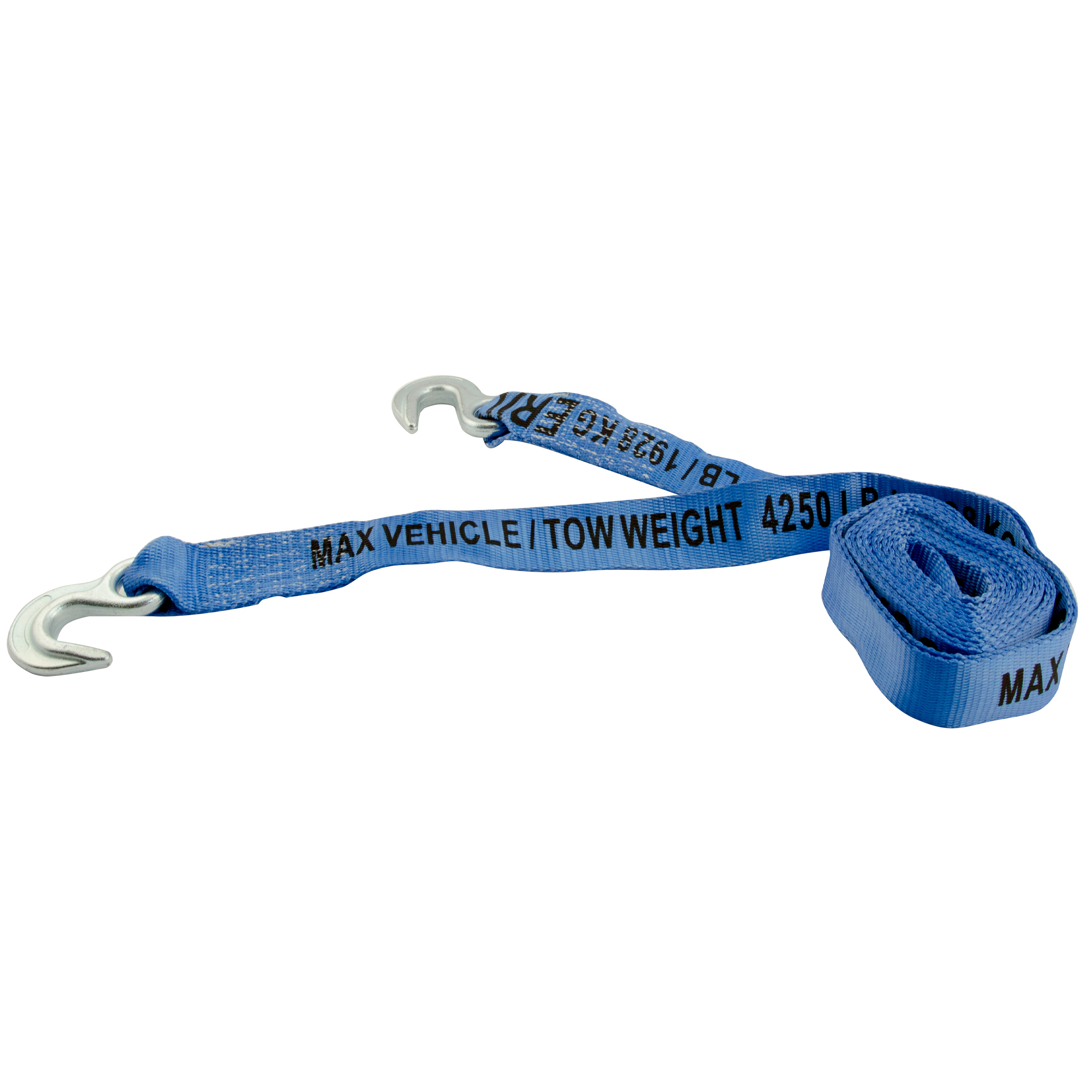 ERICKSON 59200 Tow Strap, Zinc Plated, Specifications: 8500 lb Breaking Strength, 4250 lb Vehicle Strength, Polyester, Blue