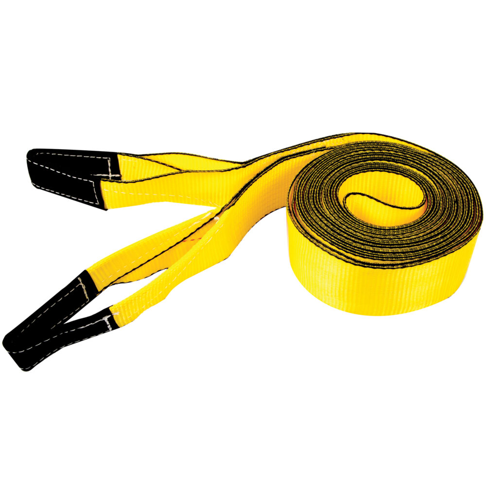ERICKSON 59705 Tow Strap, Specifications: 20000 lb Breaking Strength, 10000 lb Vehicle Strength, Nylon/Polyester, Black/Yellow